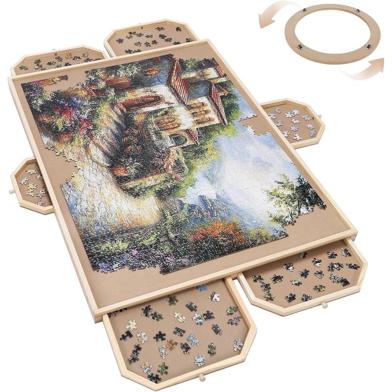 Rotating Jigsaw Puzzle Board with 6 Drawers and Cover, 35 