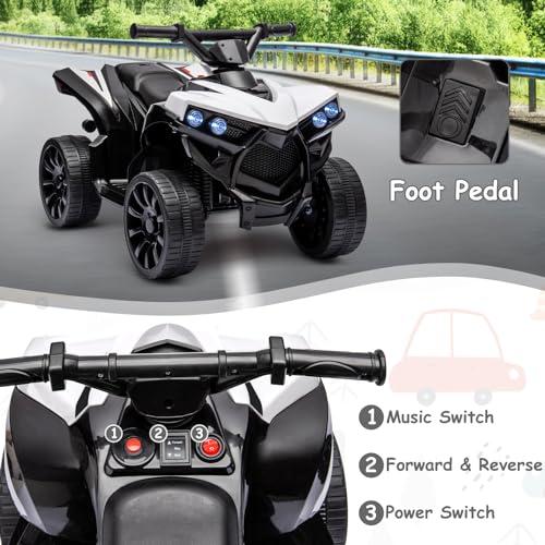 6V Ride On ATV 4 Wheeler for Toddlers with 1.8 Mph Max Speed, Wear-Resistant Wheels, LED Lights, Foot Pedal, and Music - Multiple Color Options Available