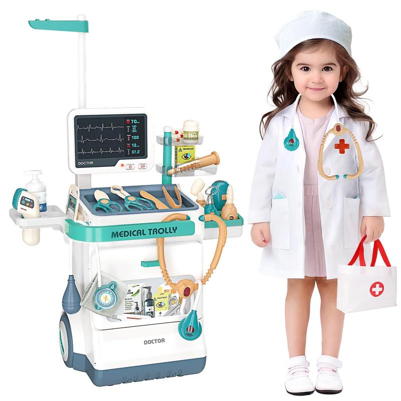 Doctor Kit for Kids, Pretend Medical Station Set for Boys & Girls,Pretend Medical Kit Toy, Mobile Cart with Sound and Light Functions, Kids Doctor Kit for Toddlers 3-5 Birthday Gift