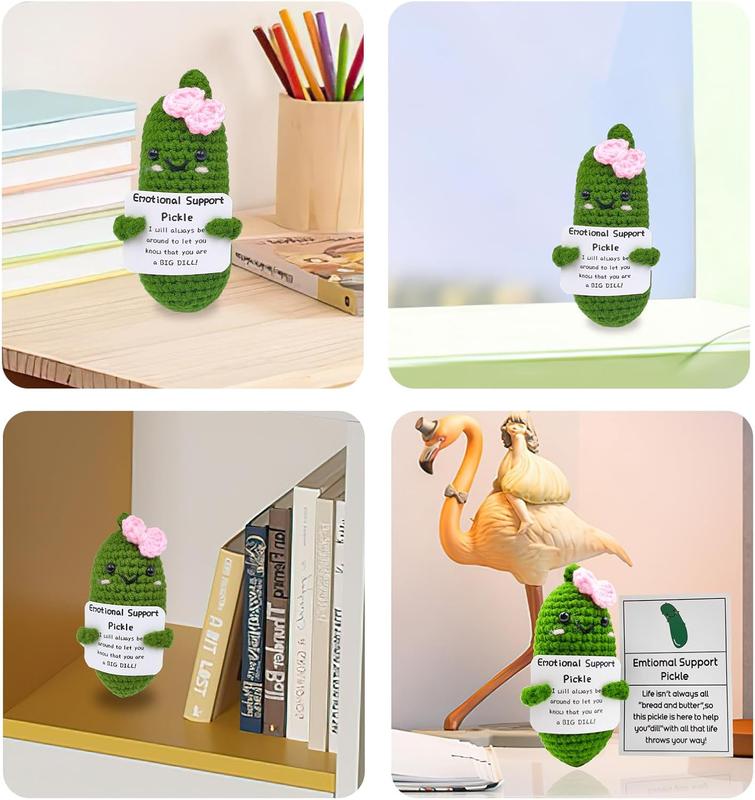 Emotional Encouraging Support Pickle, Funny Encouraging Pickle with Emotional Encouraging Card, Cute Knitted Crochet, Happy Christmas Gift