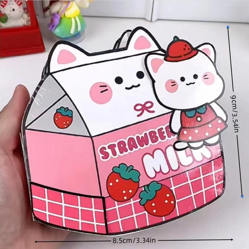 Strawberry Milk Box Shaped DIY Book, 1 Set Cute Cartoon Quiet Book, DIY Handmade Book for Teenager, Matching Toy Book, Fun Birthday Gifts