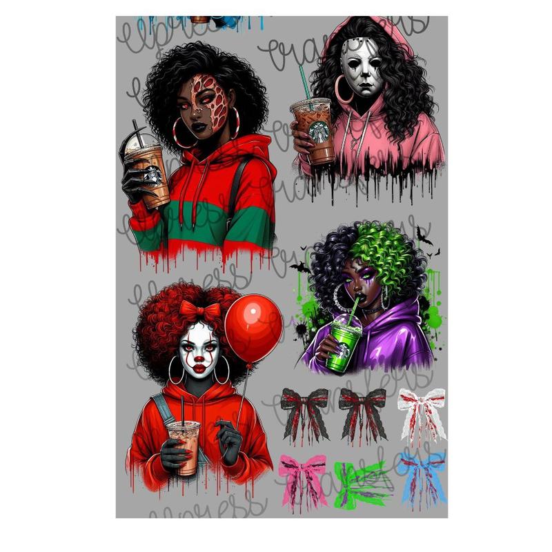 Horror Mama Or Horror Ladies DTF Transfers Gang Sheet 22” wide x 60” long DIY Direct to Film T Shirt Transfers