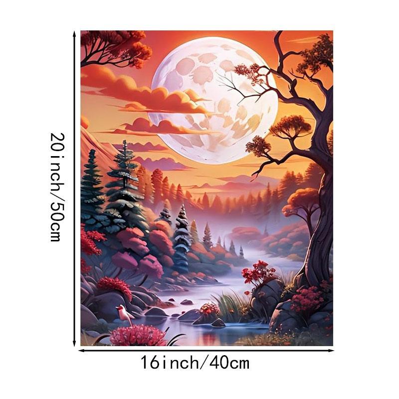 Moon & Forest Pattern DIY Oil Painting Kit without Frame, Aesthetic DIY Acrylic Painting Kit, DIY Decor Painting for Beginner