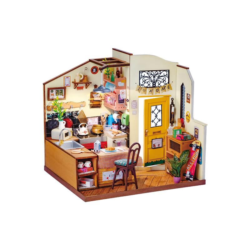 Rolife DIY Miniature Cozy Kitchen House Kit for Adults to Build, Tiny House Making Kit with Furnitures, Halloween Christmas Decorations light effect handmade diy 3d  wooden