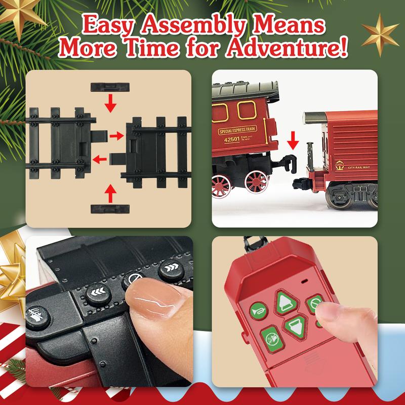 Christmas Train Set - Hanging Train Toys with Smoke Light & Sound for Boys Girls,Train Set Around Under The Christmas Tree with Steam,Carriages Tracks for 3-12 Years Old Kids Decoration Gift