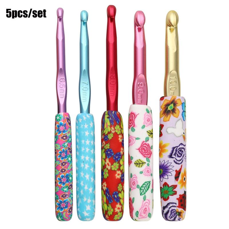 Random Color Soft Ceramic Crochet Hook Set, Flower Printed Crochet Hook Set, Crochet Yarn Craft Kit For Arthritis Hand