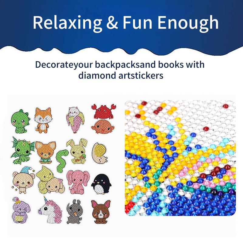 Cartoon Animals Diamond Art Painting Sticker, 18pcs set DIY Diamond Art Painting Sticker, DIY Creative Diamond Sticker For Teenager & Adults Beginners