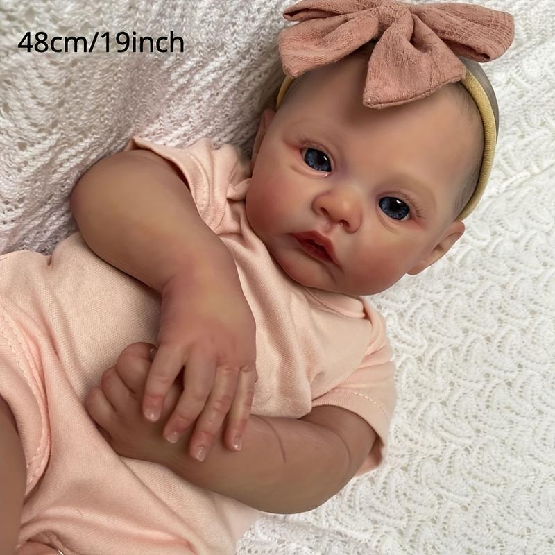 48cm Realistic Reborn Doll with 3D Painting Skin and Visible Veins, Alive 19 Inches Soft Silicone Newborn Baby Birthday Toys Christmas Gifts for Children