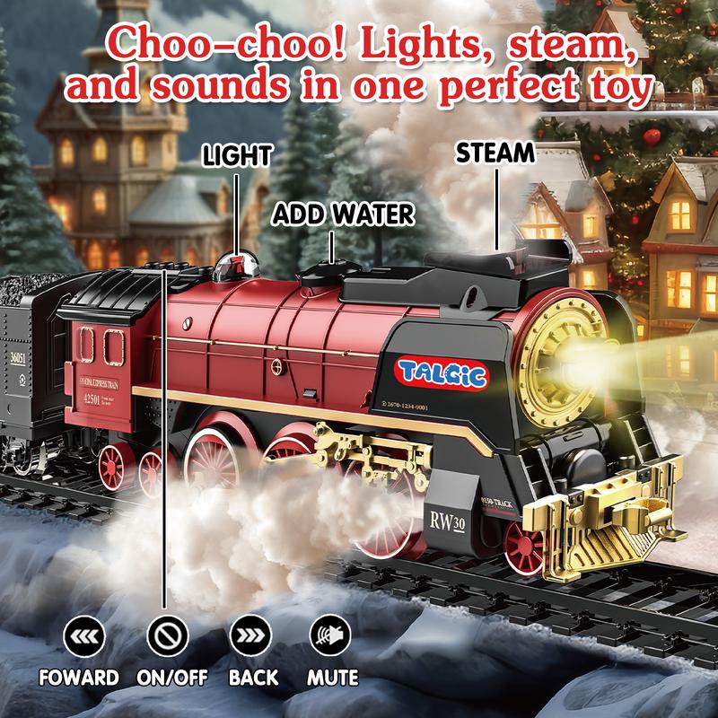 Classic Steam Train Toy Set - Realistic Smoke, Self-Assembled Tracks, Authentic Sounds, Multi-Carriage Fun for Kids & Collectors