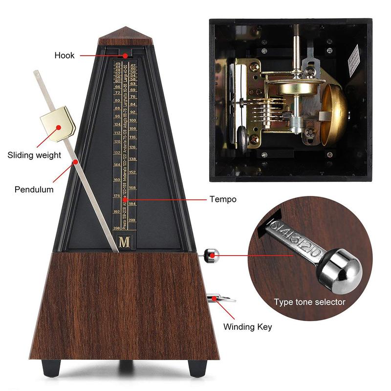 Antique Mechanical Metronome Tower Type Metronome Traditional Metronome for Piano Guitar Drums Violin Teak Color