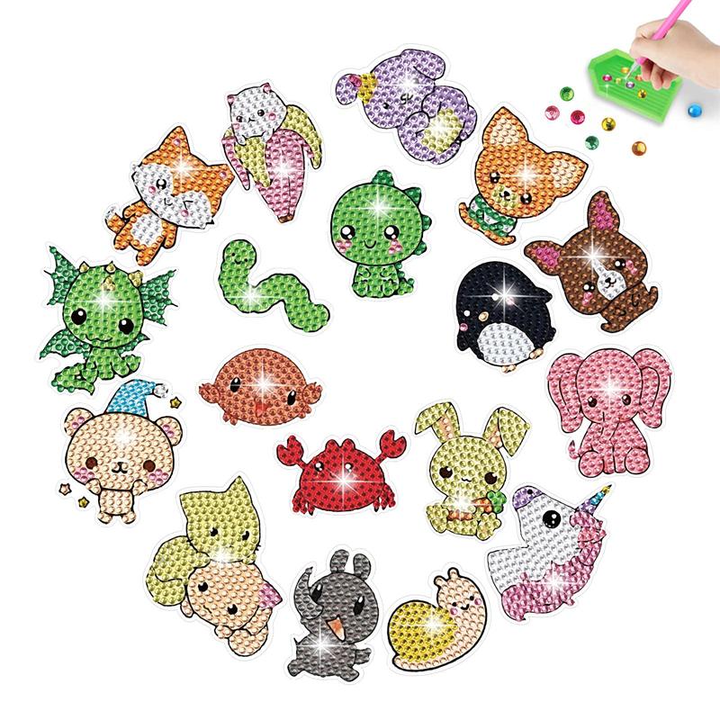 Cartoon Animals Diamond Art Painting Sticker, 18pcs set DIY Diamond Art Painting Sticker, DIY Creative Diamond Sticker For Teenager & Adults Beginners