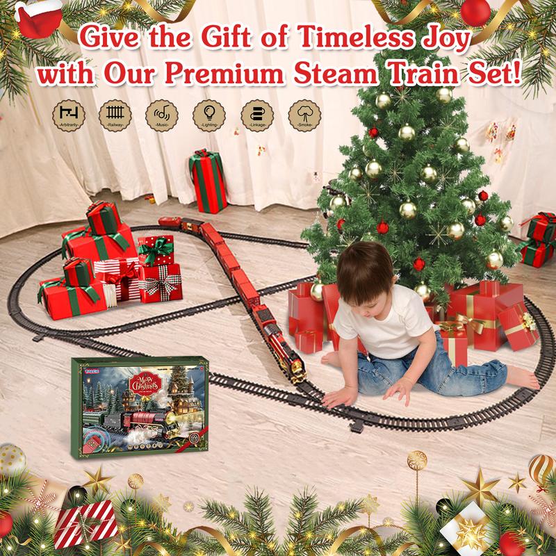 Classic Steam Train Toy Set - Realistic Smoke, Self-Assembled Tracks, Authentic Sounds, Multi-Carriage Fun for Kids & Collectors