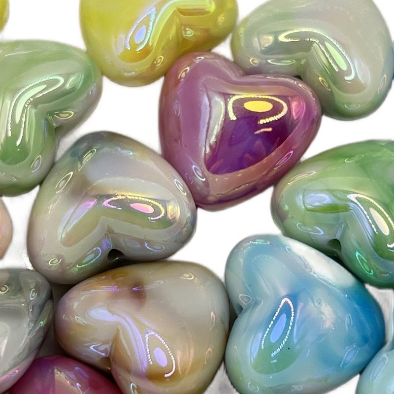 45pcs 19.5mm Marbled Colorful Heart Pen Toppers Beads for DIY Pens