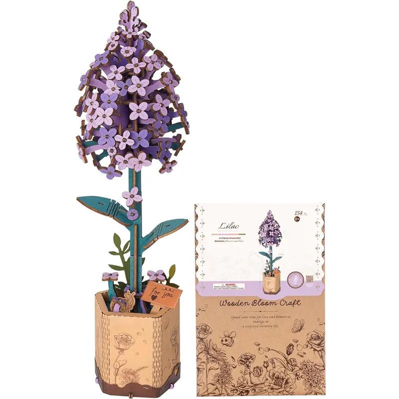 Robotime 3D Flower Wooden Puzzles for Adults-Lilac, DIY Wooden Flowers Model Kit Building Set Crafts for Adults to Build, Botanical Collection Ideal Creative Gift Ideas Housewarming (154PCS) TW021 Lilac