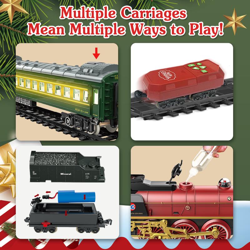 Classic Steam Train Toy Set - Realistic Smoke, Self-Assembled Tracks, Authentic Sounds, Multi-Carriage Fun for Kids & Collectors