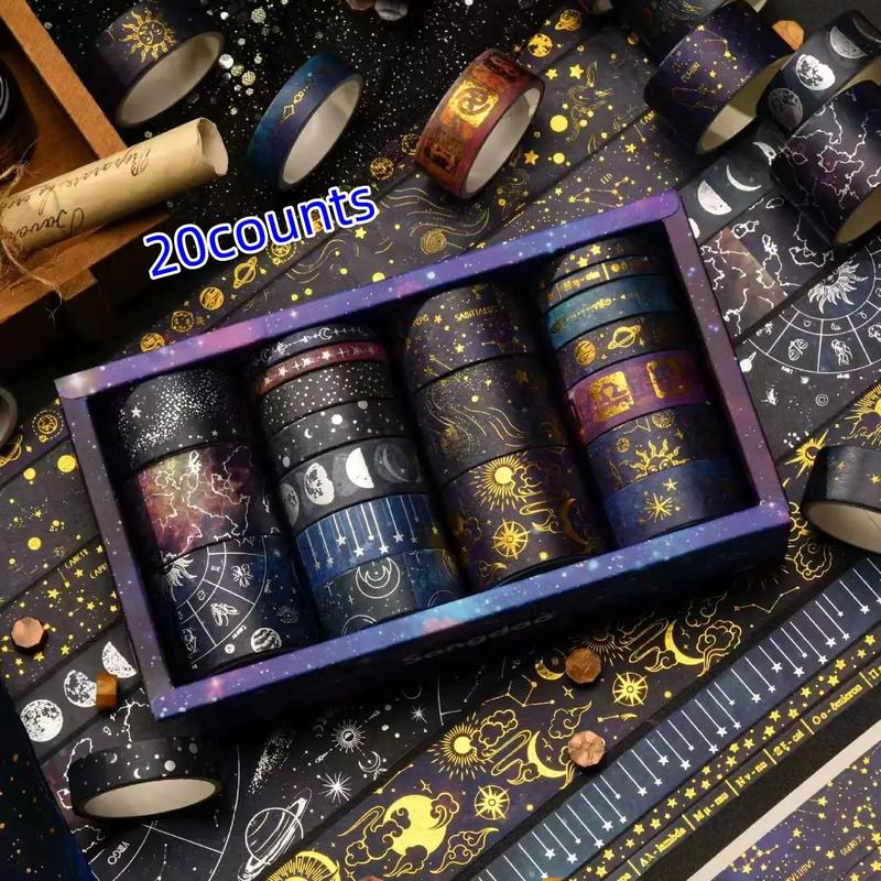 Constellation Pattern Washi Tape, 20pcs box Vintage Tape for Gifts Wrapping & Scrapbooking & Journal Making, DIY Decorative Tape for School Home