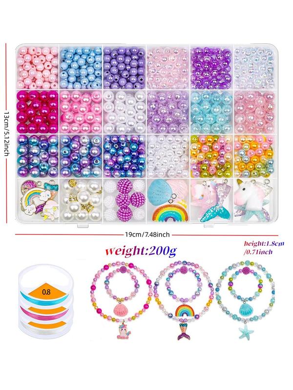 Mermaid Tail & Rainbow & Scallop & Unicorn Charm DIY Beads for Jewelry Making, DIY Bracelet Making Beads & Elastic Strings, Beading Kit for Kids for Birthday Gift