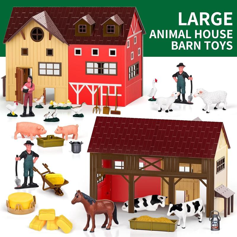 Farm Animals Barn House Toys - Kids Tractor Toy with Lights & Sound, Horse Stable, Cowshed, Chicken Fence, Animal, Farm Accessories, Easter Birthday Gifts for Boys Toddlers Ages 3+