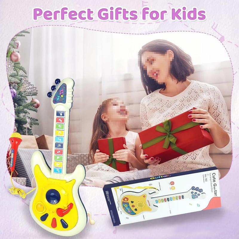 Guitar Toys for Kids, Fun Musical Instruments Toys Guitar Toy with Microphone, Pretend Play Musical Instrument Toy Christmas Gifts