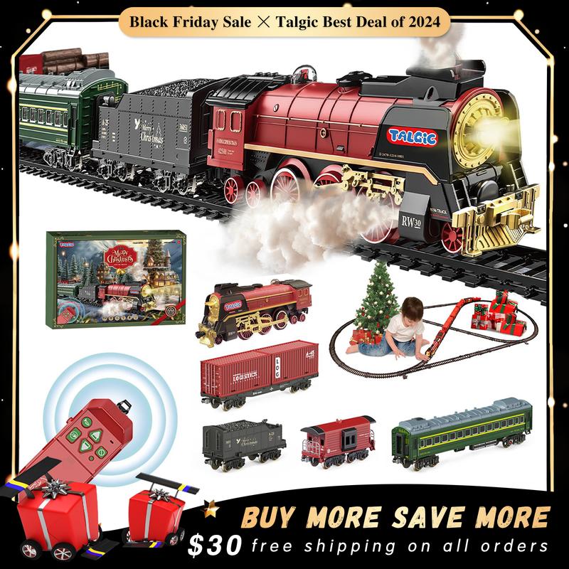 Classic Steam Train Toy Set - Realistic Smoke, Self-Assembled Tracks, Authentic Sounds, Multi-Carriage Fun for Kids & Collectors