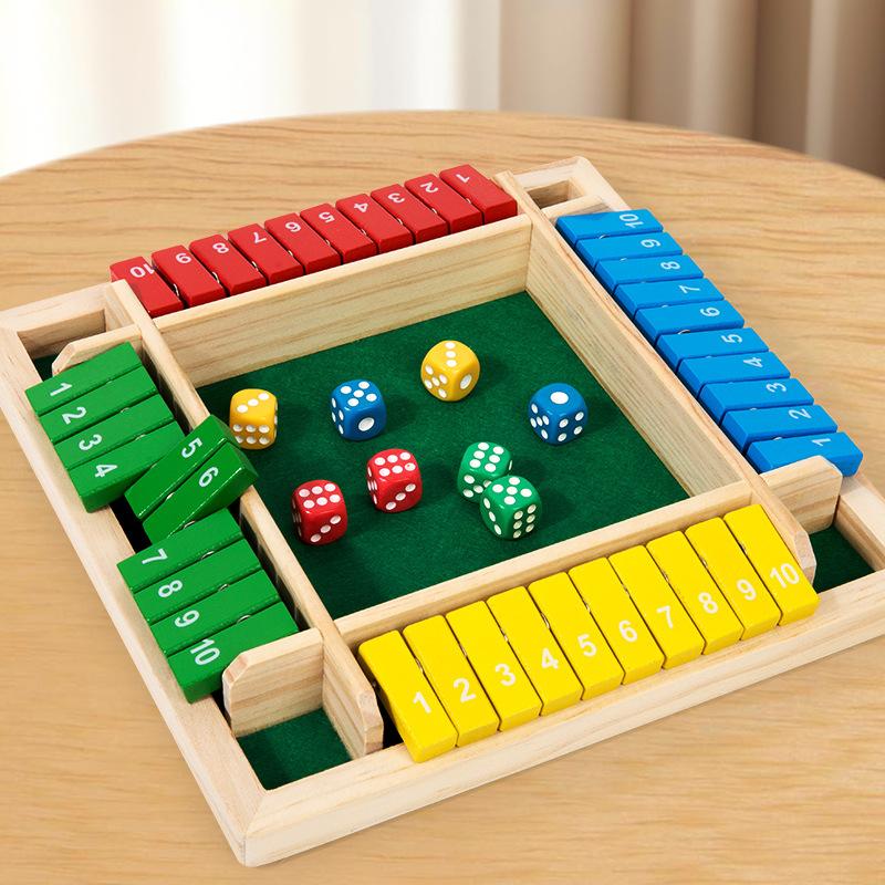 Wooden Closed Box Dice Game For 2-4 Players, Wooden Table Math Game With 10 Dice And Rules, Fun Math Game For Kids And Adults - 11.5 Inches - a Classic Game For The Classroom, Family, Party Or Bar