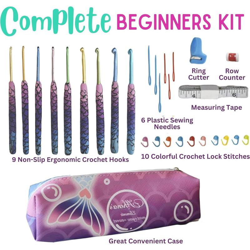 Athena's  Crochet Hooks Set, 9 count Crochet Kit for Beginners  and Adults, Knitting and Crochet Supplies with Case,  Hooks with Crochet Bag, 9 Hooks Size Knitting  Set