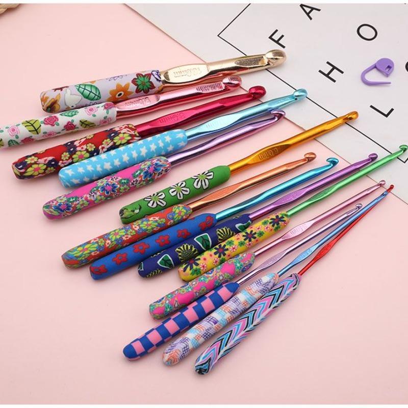 Random Color Soft Ceramic Crochet Hook Set, Flower Printed Crochet Hook Set, Crochet Yarn Craft Kit For Arthritis Hand