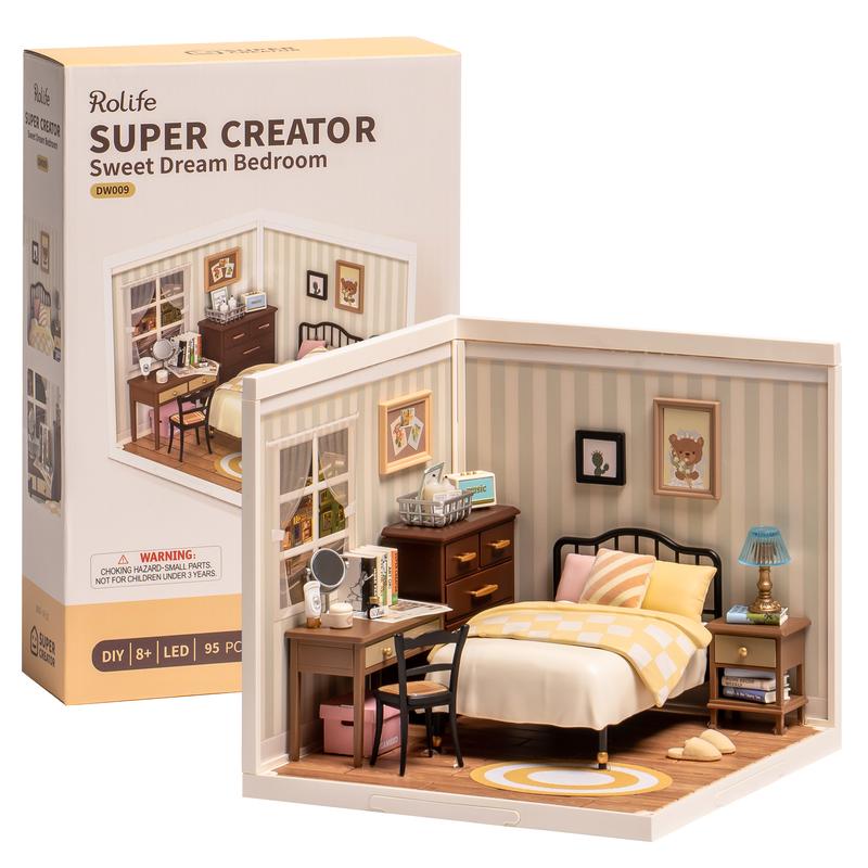 Rolife Sweet Dream Bedroom DIY Plastic Miniature House Super Creator-Mini Blocks Model Building Set christmas 2024 ornament