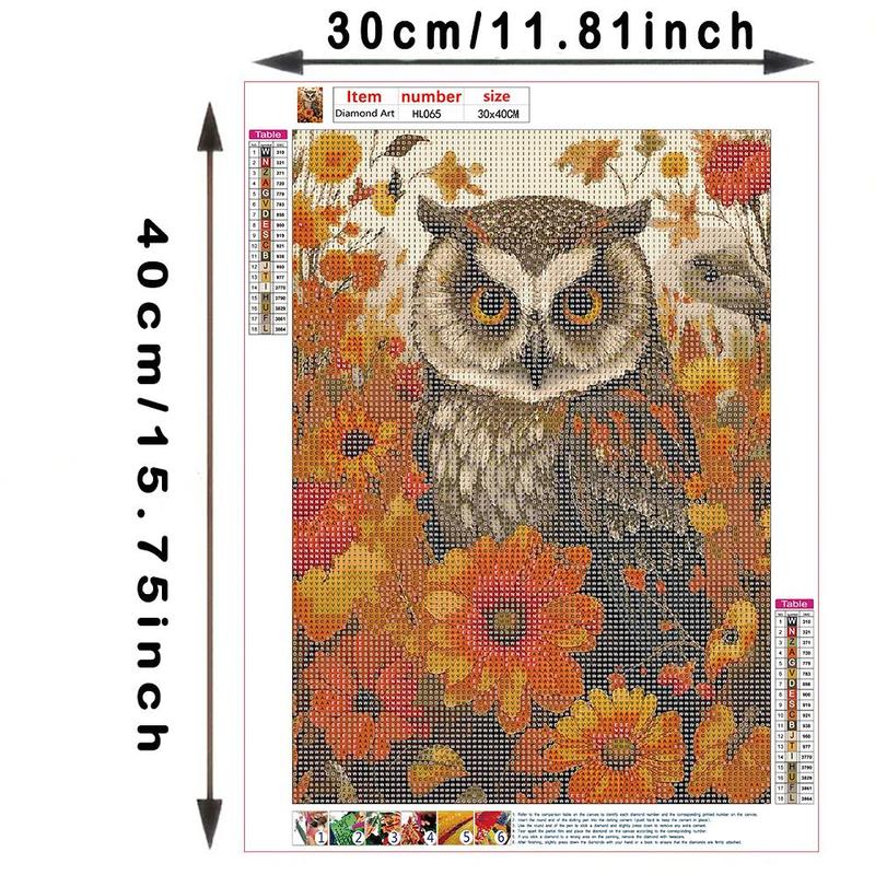 Owl & Floral Pattern Paint in Diamond Kit without Frame, DIY Paint in Diamond By Numbers Kit, Decorative Wall Art Decor for Home Living Room Bedroom, Home Decor