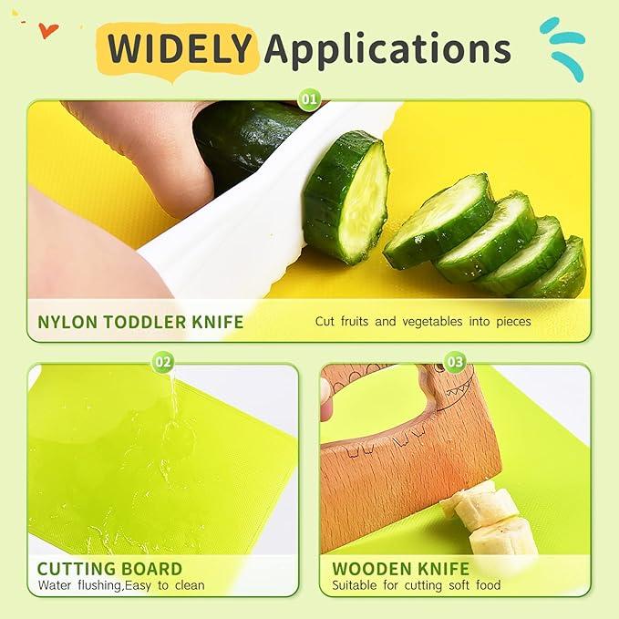 Kids Knife Set For Real Cooking, Kids Kitchen Knives with Cutting Board Crinkle Cutters Food Conversion Chart & Cleaning Tools, Christmas Birthday Gifts Toddler Toys for Girls Boy Age 2-10 cutting board kitchen tool montessori kid montessori  cooking