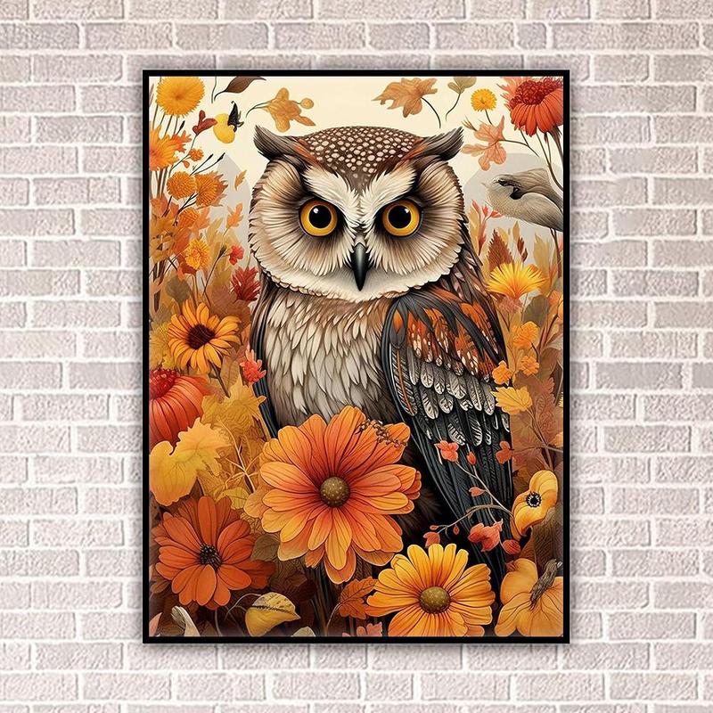 Owl & Floral Pattern Paint in Diamond Kit without Frame, DIY Paint in Diamond By Numbers Kit, Decorative Wall Art Decor for Home Living Room Bedroom, Home Decor