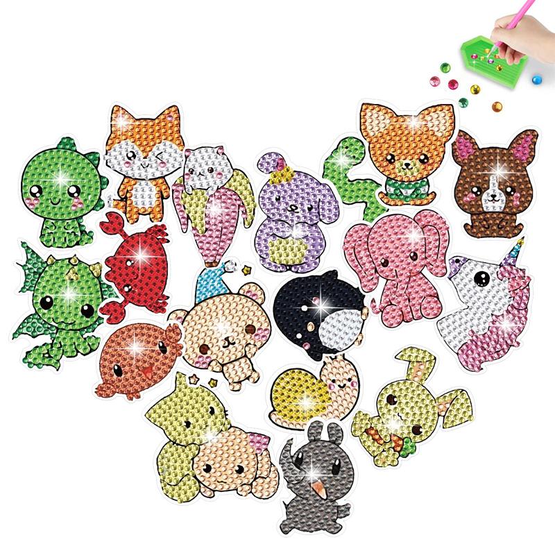 Cartoon Animals Diamond Art Painting Sticker, 18pcs set DIY Diamond Art Painting Sticker, DIY Creative Diamond Sticker For Teenager & Adults Beginners