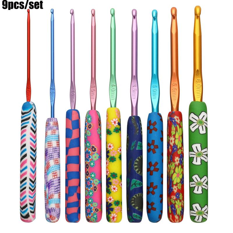 Random Color Soft Ceramic Crochet Hook Set, Flower Printed Crochet Hook Set, Crochet Yarn Craft Kit For Arthritis Hand