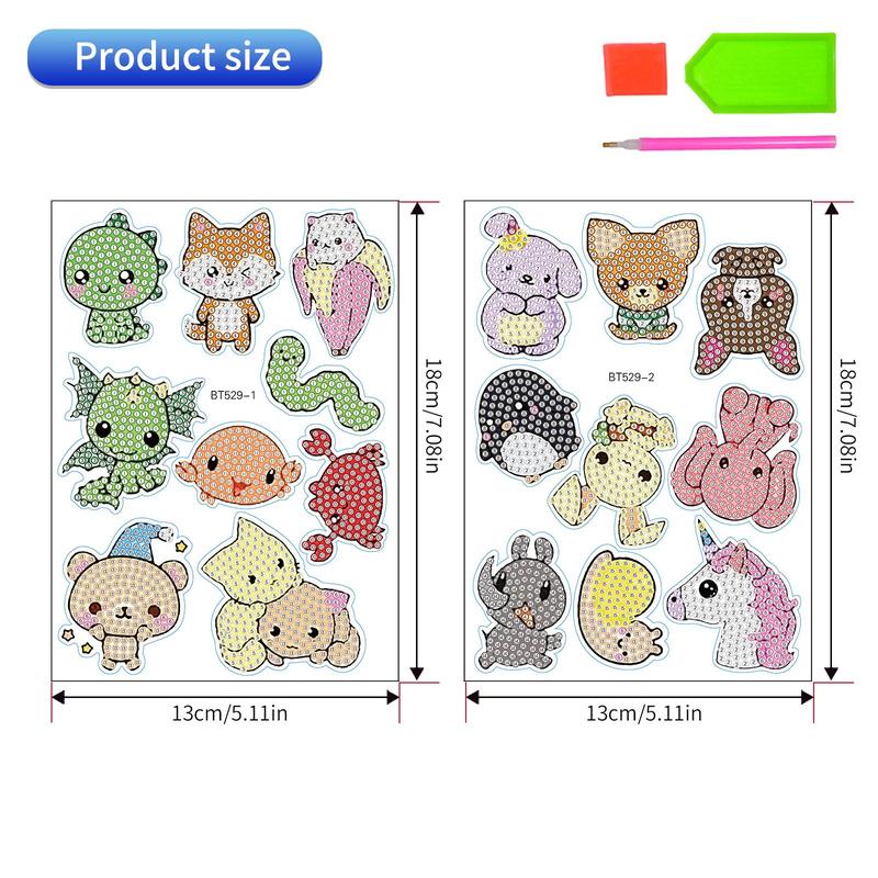 Cartoon Animals Diamond Art Painting Sticker, 18pcs set DIY Diamond Art Painting Sticker, DIY Creative Diamond Sticker For Teenager & Adults Beginners