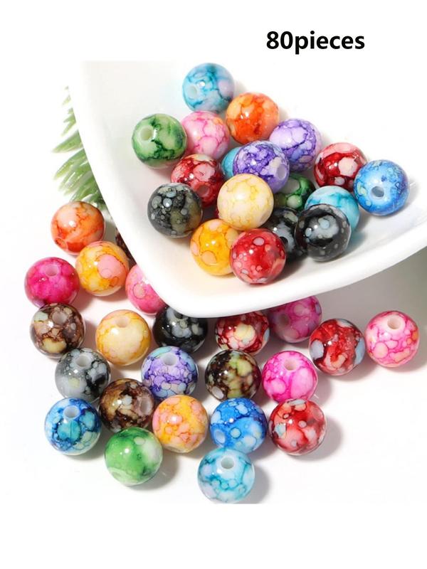 Mixed Color Glass Bead (80pcs), DIY Jewelry Making Supplies for Bracelet & Necklace & Phone Chain, Fashion Accessories for Women & Girls