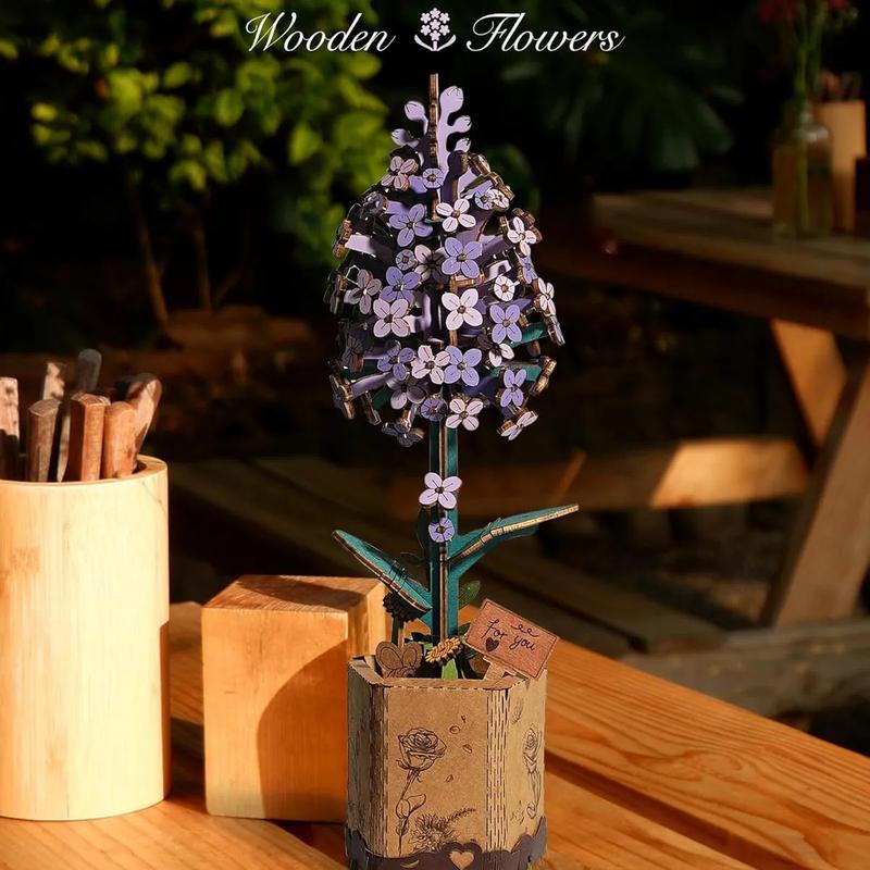 Robotime 3D Flower Wooden Puzzles for Adults-Lilac, DIY Wooden Flowers Model Kit Building Set Crafts for Adults to Build, Botanical Collection Ideal Creative Gift Ideas Housewarming (154PCS) TW021 Lilac