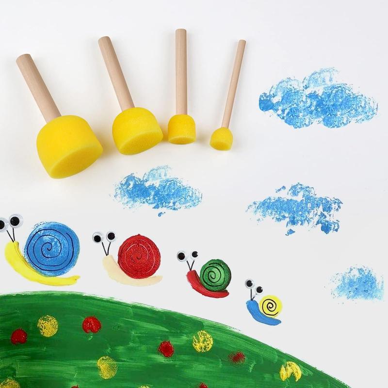 5pcs set Random Color Kids Sponge Stamp Brush Kit, Paint Learning Sponge Brush, Print Pattern Brushes with Wooden Handle