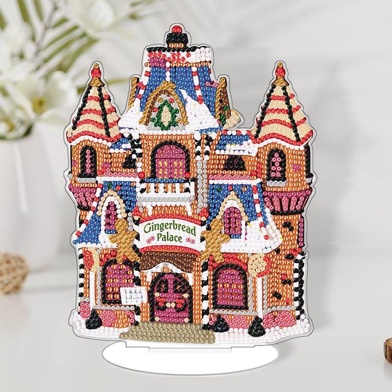 5D Diamonds Art Painting Kit (1 Box), Holiday House Shaped DIY Acrylic Decoration with Box & Accessories, DIY Craft for Home & Office Decoration