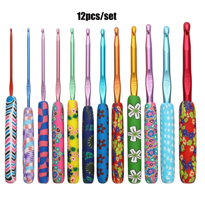 Random Color Soft Ceramic Crochet Hook Set, Flower Printed Crochet Hook Set, Crochet Yarn Craft Kit For Arthritis Hand