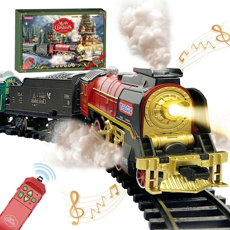 Classic Steam Train Toy Set - Realistic Smoke, Self-Assembled Tracks, Authentic Sounds, Multi-Carriage Fun for Kids & Collectors