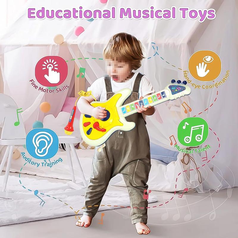 Guitar Toys for Kids, Fun Musical Instruments Toys Guitar Toy with Microphone, Pretend Play Musical Instrument Toy Christmas Gifts