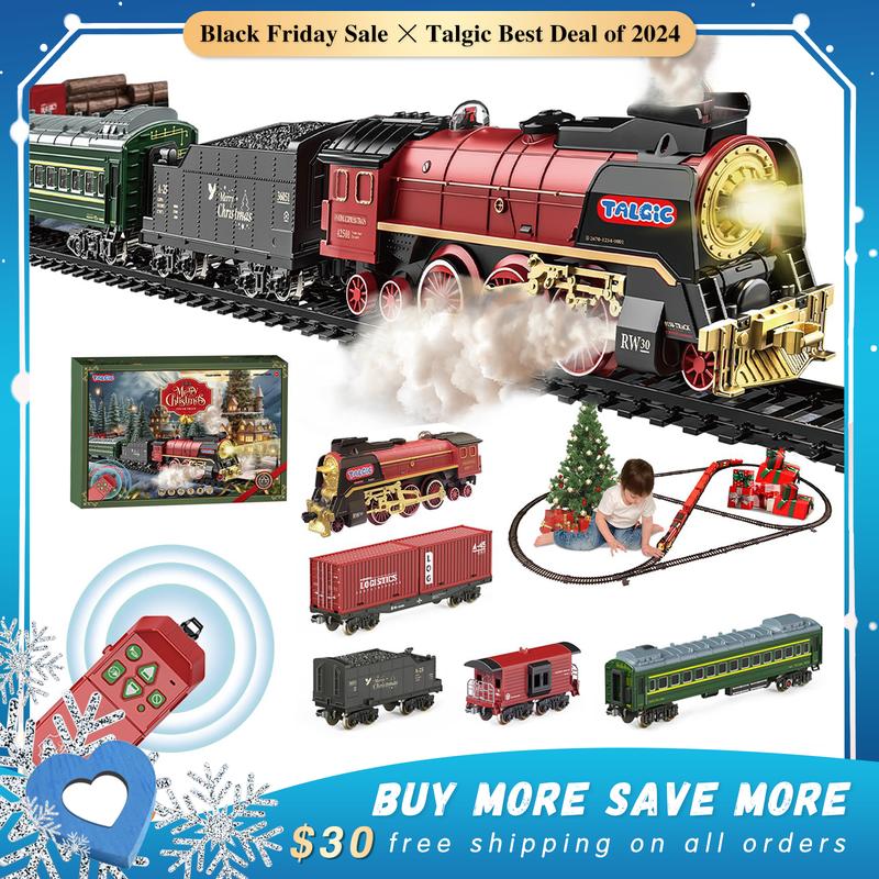 Christmas Train Set - Hanging Train Toys with Smoke Light & Sound for Boys Girls,Train Set Around Under The Christmas Tree with Steam,Carriages Tracks for 3-12 Years Old Kids Decoration Gift