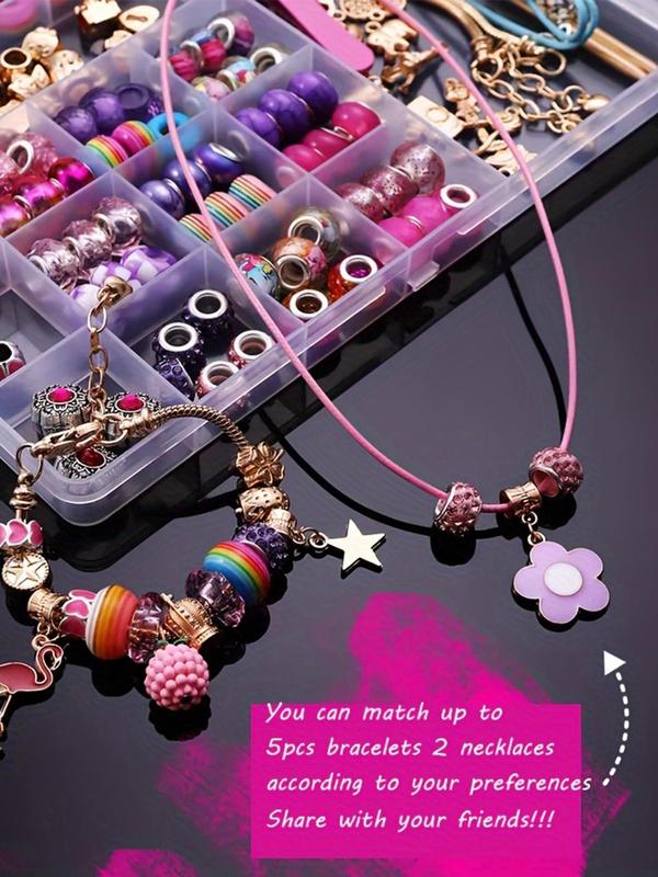 DIY Jewelry Making Kit, Cute Colorful Beads & Charms & Accessories with Storage Box, Fashion Accessories for Bracelet & Necklace Making