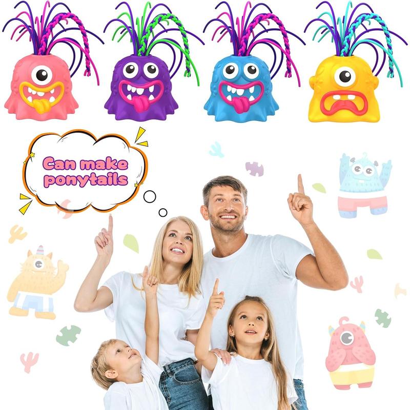 4PCS Fun Hair Pulling Fidget Screaming Monster Toys, Anti Worry Toys and Venting Novelty Toys, Different Screams Made by Hair Pulling, for 3 4 5 6 7+ Kids Teens Boys Girls