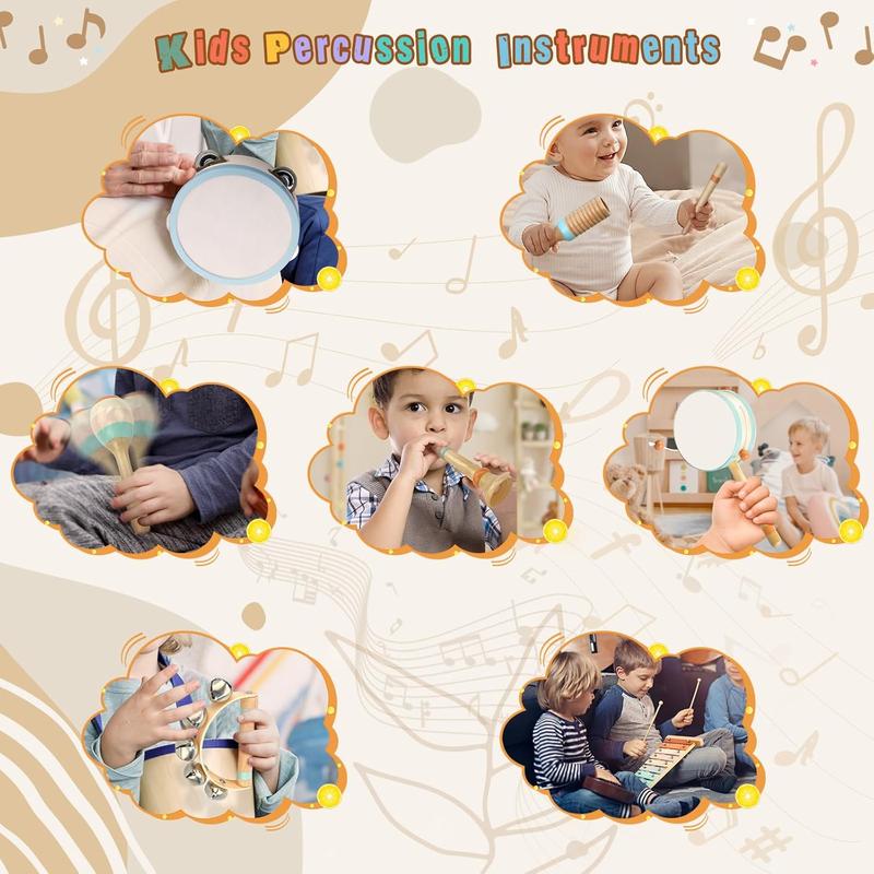 Toddler Musical Instruments-Musical Toys Wooden Toys for Toddlers 1-3 , Baby Musical Instruments with Modern Boho Xylophone Toddler Toys with Storage Bag for Kids Preschool Educational 3+