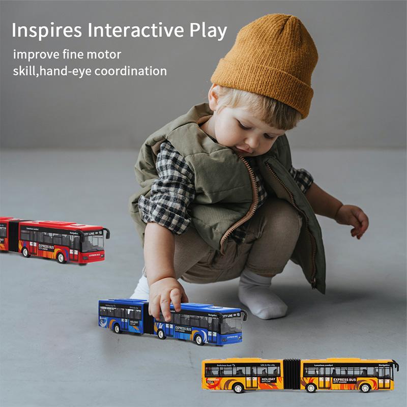 Crelloci City Bus Toy for Kids, Die Cast Alloy Pull Back Vehicles, Metro Articulated Electric Bus with Sounds and Lights, Model Cars Toy play  food Cyberquad Toy Mini Dinosaur Race and Collectible  Scale Construction Truck Set Cyberquad Toy cars  car  set