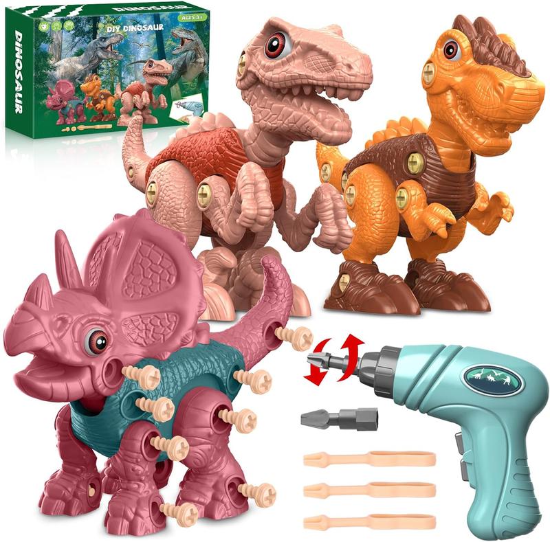 Christmas Gift for Kids 3 Dinosaur Animal Toys Gift for Kids Take Apart STEM Kid,Construction Building Kid Toys with Electric Drill, Party Christmas Birthday Gifts for Boys Girls