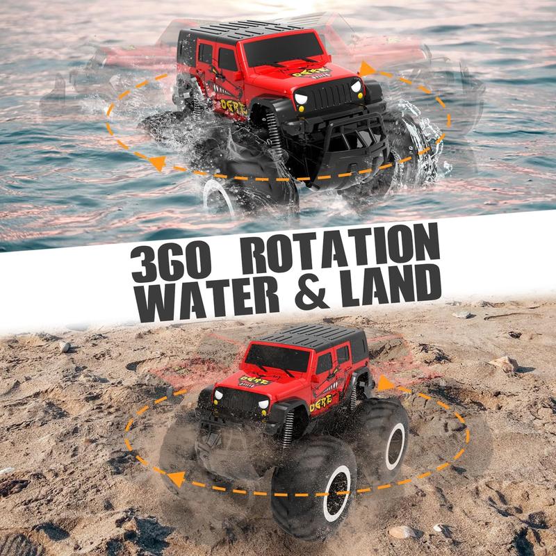 Amphibious Remote Control Car Toys for Boys 2.4 GHz 1:16 All Terrain Off-Road RC Car Waterproof RC Monster Truck Kids Pool Toys Remote Control Boat Gifts for Kids