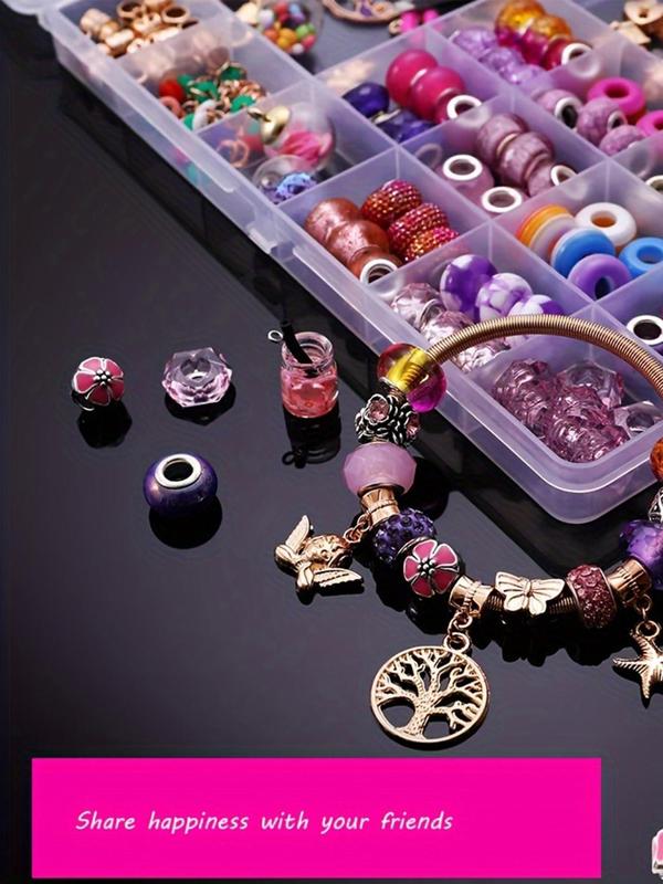 DIY Jewelry Making Kit, Cute Colorful Beads & Charms & Accessories with Storage Box, Fashion Accessories for Bracelet & Necklace Making