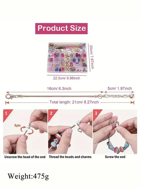 DIY Jewelry Making Kit, Cute Colorful Beads & Charms & Accessories with Storage Box, Fashion Accessories for Bracelet & Necklace Making